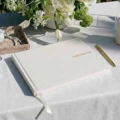 Beige Linen Wedding Guest Book 9 x 7 Inch Reception Sign In Book
