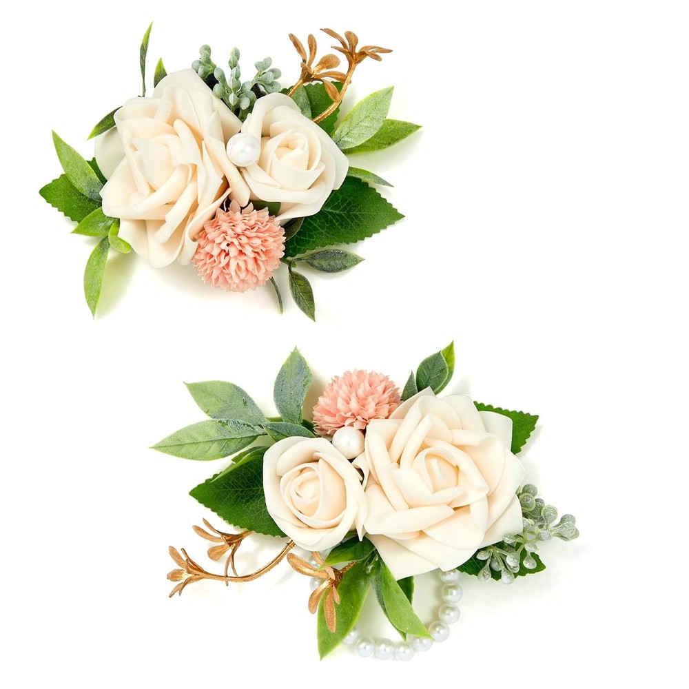 White Rose Boutonniere and Wrist Corsages for Wedding(Set of 2), Prom Corsage…