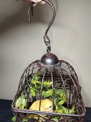 Vintage Decorative Metal Bird Cage French Country Cottage Decor w/Nest and Chick