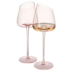 Khen Pink Wine Glasses, Gift | Set of 2 | Rose Blush Colored 18oz Slanted Gla…