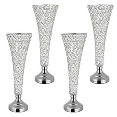 VEVOR 4 PCS Crystal Wedding Flower Vase 20in Tall Table Centerpieces Silver