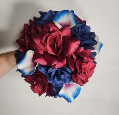 Burgundy Navy Blue Rose Calla Lily Bridal Wedding Bouquet Accessories