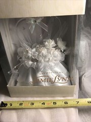 Unique Wedding Cake Topper Clear Heart White Flowers Bow Pearls Battery Light