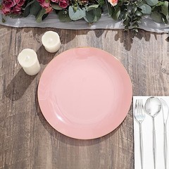 DUSTY ROSE 10 Glossy 10″ Round Plastic Salad PLATES Gold Rim Party Events