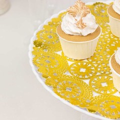 50 GOLD Round Disposable Metallic Lace Design Paper PLACEMATS Party Tableware