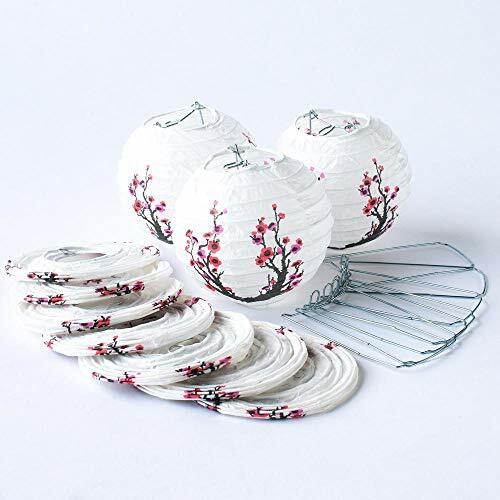 Quasimoon 4″ Cherry Blossom Round Paper Lanterns, Even Ribbing, Hanging (10 P…