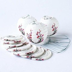 Quasimoon 4″ Cherry Blossom Round Paper Lanterns, Even Ribbing, Hanging (10 P…