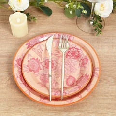 50 Dessert and Dinner Plates with Gold Rim – Dusty Rose Spring Floral Print