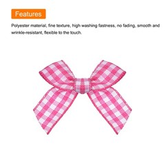 50Pcs Mini Gingham Ribbon Bow Checkered Ribbon Flower Bows Deep Pink and White