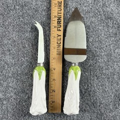 Wedding Cake Server & Knife Set Rose Bud Handles White Floral Keepsake Cottage