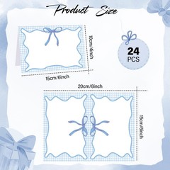 24 PCS Blue Gingham Picnic Party Bow Place Cards 6×4 Inch Summer Tent Label