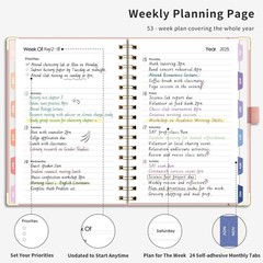 RETTACY Undated Planner, Weekly and Monthly, 53 Weeks and 12 Months, Medium S…