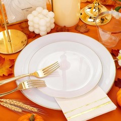 Festiva 175PC White Gold Rim Plates Set for 25 Guests – Party Dinnerware