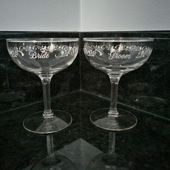 Vintage Bride Groom Wedding Toasting Champagne Wine Glasses