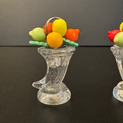 Set Of 4 Vintage Czech Glass Place Card Holder With Fruit Design Topper
