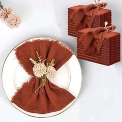 12.5″ Rustic Gauze Table Decor Placemat Napkin with Fringe