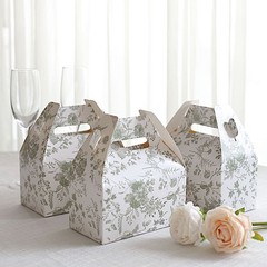 25 SAGE GREEN Tote Favor BOXES Floral Printed Gift Holders Party Decorations