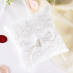 Wedding Ring Pillow, Lace Pearl Ivory Ring Bearer Cushion for Wedding Party |…