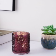 6 pcs 3″ Mercury Glass Votive Candle Holders with Leaves Design Wedding Party