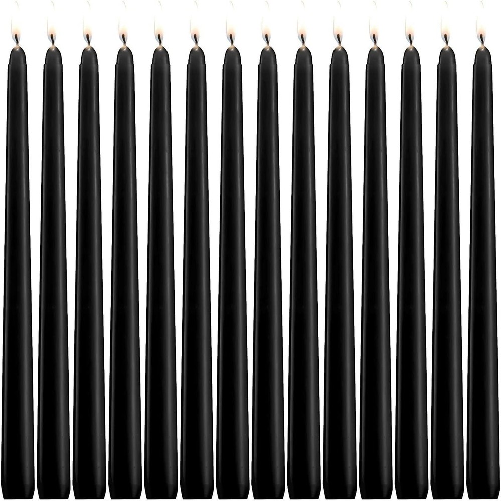 14-Pack 10-Inch Black Taper Candles | Unscented & Dripless | 14 pack,