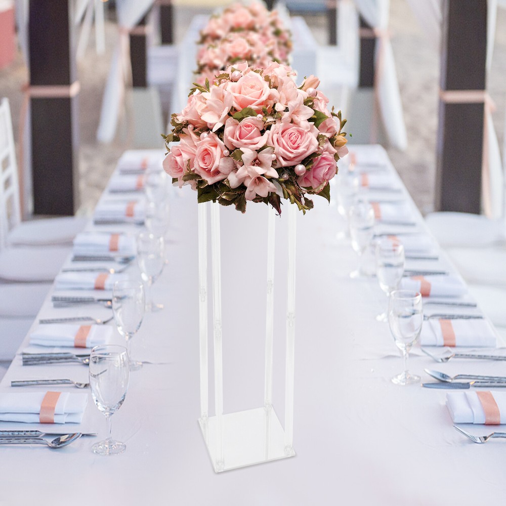 2pcs Tall Elegant Decorative Vase Column Acrylic Flower Stand Display Wedding