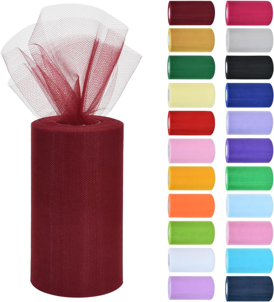 Wine Red Tulle Fabric Rolls 6 Inch by 50 Yards (150 Feet) Fabric Spool Tulle Rib