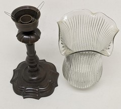 Candle Holder 5.5″D 16″Hi Set/2 Bronze Finish on Brass+Glass Shade FREE SHIPPING