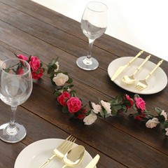 2 BLUSH FUCHSIA 8 ft long Silk Mini Rose Wedding Garland Leaves Bendable Wire