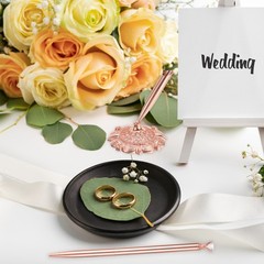 Rose Gold Hollow Round Pen Signing Pen Set Crystal Diamond for Wedding