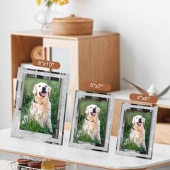 8×10 Picture Frames Set of 2, Glitter Photo Frame for Tabletop, Silver Glass …