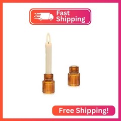 Glasseam Glass Tapered Candlestick Holders: Amber Ribbed Set of 2 for Table Cent