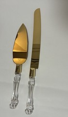 Clear Gold Cake Knife and Server Set, Steel Plated Blades with Acrylic Handles