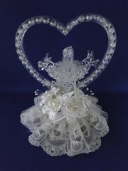 New Elegant Wedding Blown Glass with Heart, birdbath and birds Caketop #46