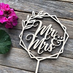 Mr and Mrs Wedding Cake Topper Wooden Wreath Cake Toppers Rustic Boho Style