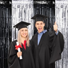 3 Pack 3.3Ft x 6.6Ft Graduation Foil Fringe Curtain Backdrop Decorations, Bla…