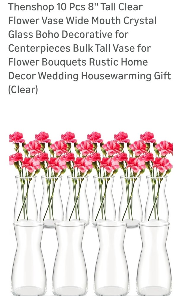 Thenshop 10 Pcs 8» Tall Clear Flower Vase Wide Mouth Crystal Glass Boho…