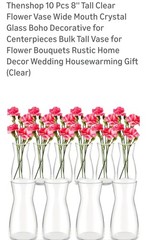Thenshop 10 Pcs 8» Tall Clear Flower Vase Wide Mouth Crystal Glass Boho…