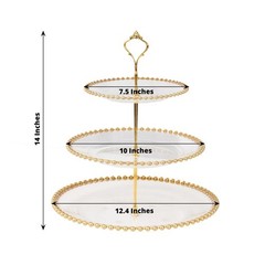 Clear Gold 3-Tier 14″ Round Plastic Cupcake Tower Stand Beaded Rim Party Events