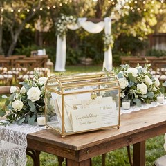 Cedilis Glass Wedding Card Slot And Lock 10 X 7.9 X 5.5 Inches Gold Clear