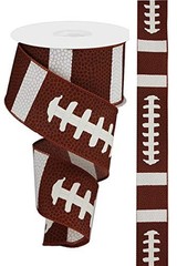 Football Laces Wired Ribbon : Brown White : 2.5″ X 10 Yards : RG1093