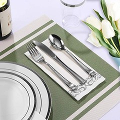 175 Count Silver Dinnerware Set for 25 Guests – Silver Silver Rim Dinnerware