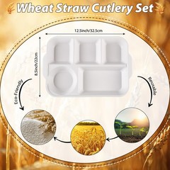 Pinkunn 12 Pcs 13 Large Divided Wheat Straw Plates Modern Style Reusable Safe 5