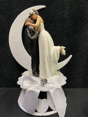Beard Face Bald African-American Groom Wedding Cake Topper White or Black Bride