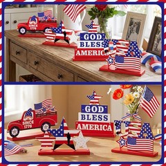 4 Pieces Patriotic Table Decor, 4th of July Wooden Sign Decorations of…
