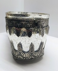 16″ Pottery Barn Madeline Mercury Glass Metal Filigree Centerpiece Vase Silver