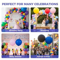 36 Inch Assorted Rainbow Large Latex Balloons, 15 PCS Big Multicolor Colorful