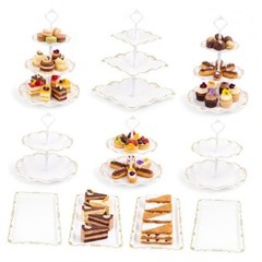 10 Pcs Cupcake Stand,Dessert Table Display Set with Gold Rim,3 x Three White