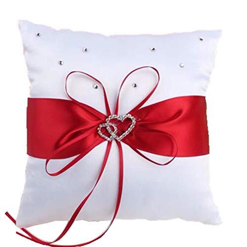 7.8″ Satin Double Hearts Decoration Wedding Ring Bearer Pillow () Red