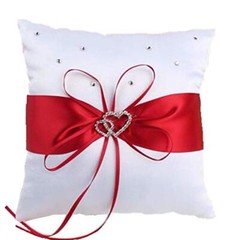 7.8″ Satin Double Hearts Decoration Wedding Ring Bearer Pillow () Red
