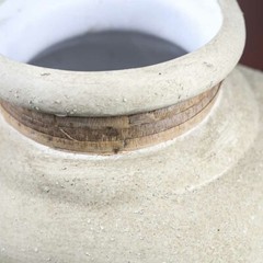 Wide Shaped Rustic Beige Ceramic Vase for Fresh and Artificial